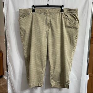 Catherines 2X Tan Star Print Cropped Chinos Relaxed Fit Summer Resortwear